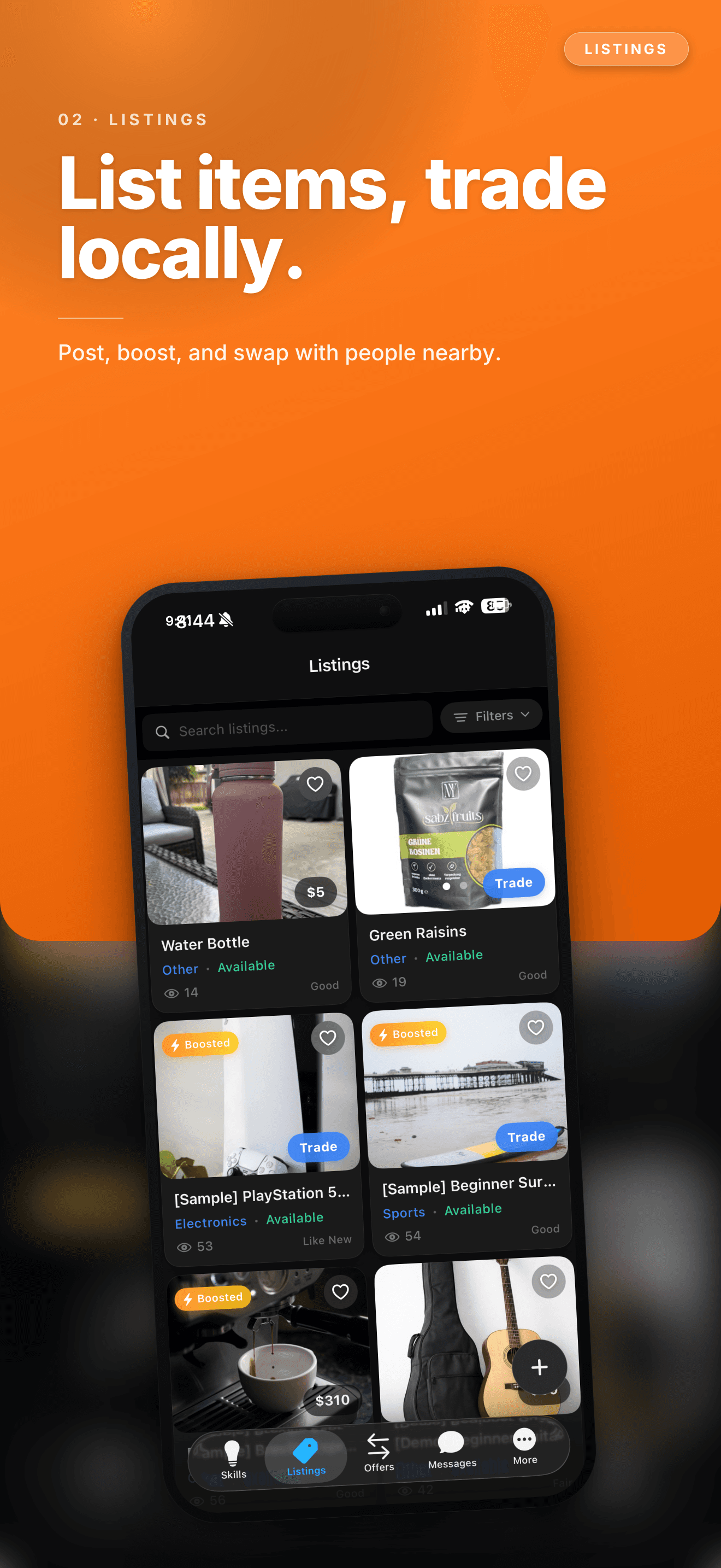 Appliftoff-generated App Store shot for an Agorion listings screen using Split Bold layout
