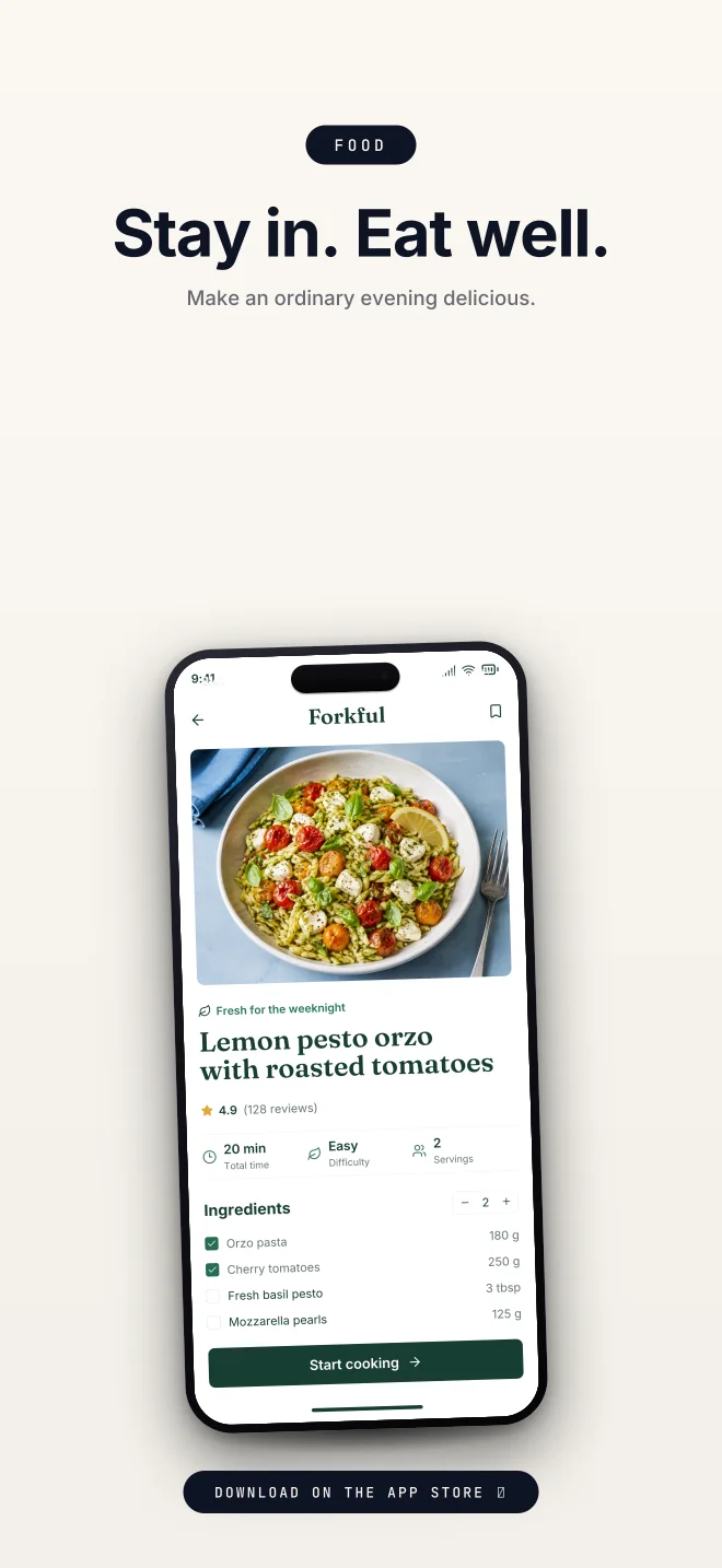 After Hours palette in Closer Badge, a fictional food app screenshot example