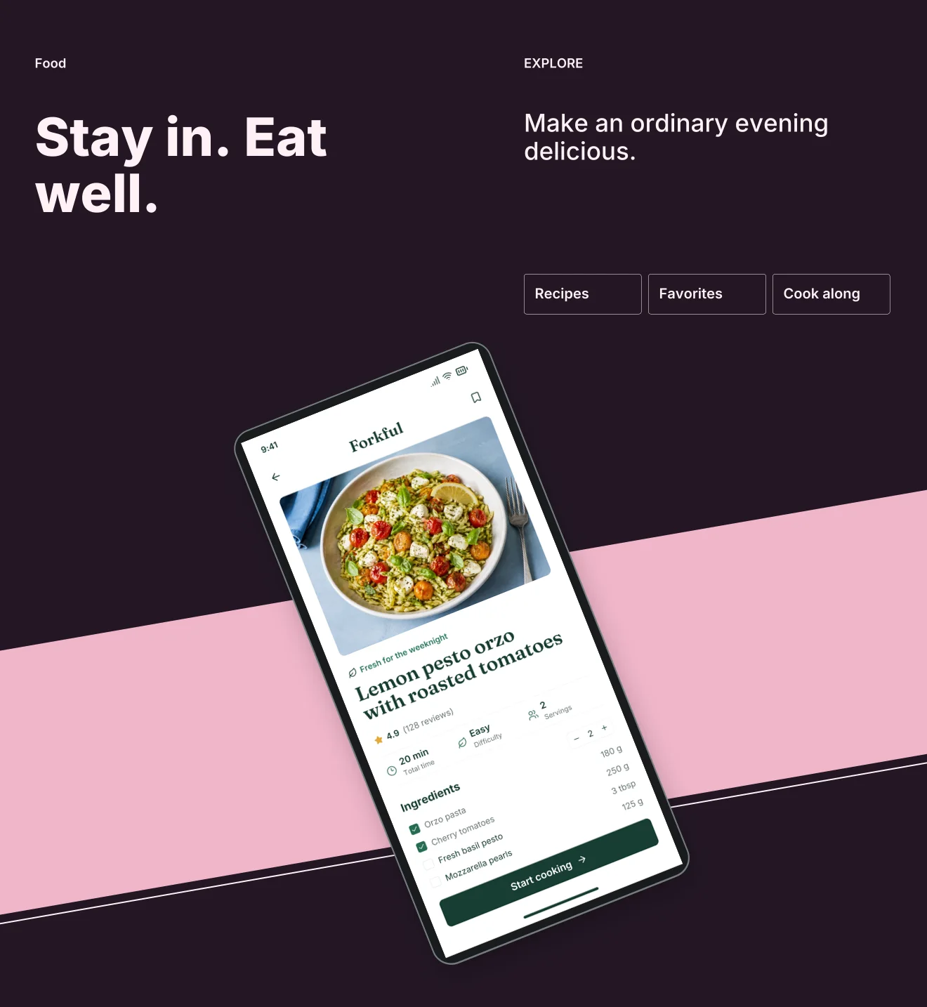 After Hours palette in Panoramic Pair, a fictional food app screenshot example