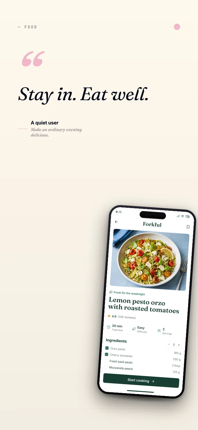 After Hours palette in Quote Card, a fictional food app screenshot example