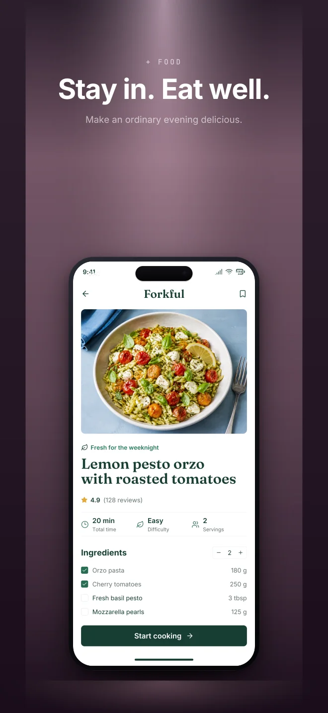 After Hours palette in Spotlight Vault, a fictional food app screenshot example