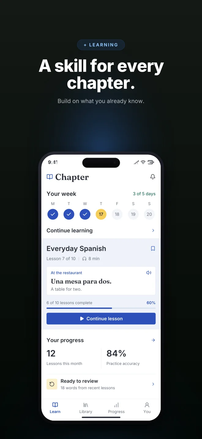Blueprint palette in Dark Showcase, a fictional learning app screenshot example