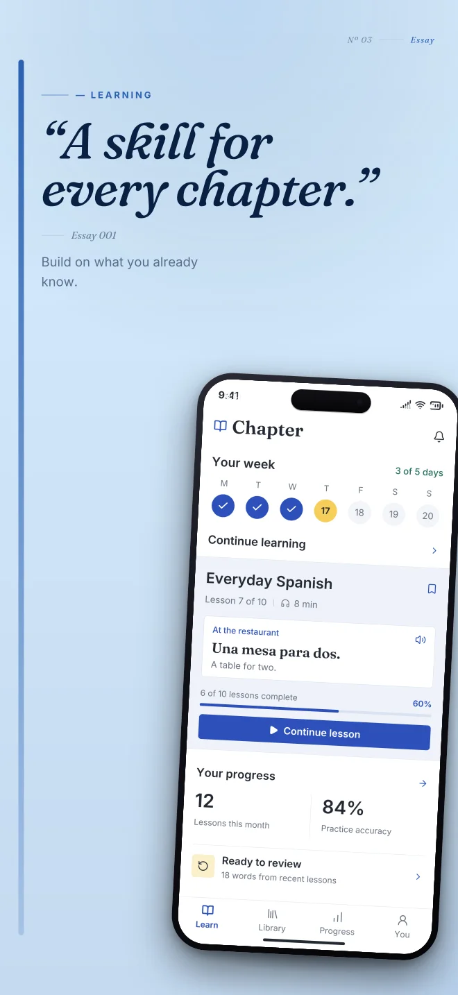 Blueprint palette in Editorial, a fictional learning app screenshot example