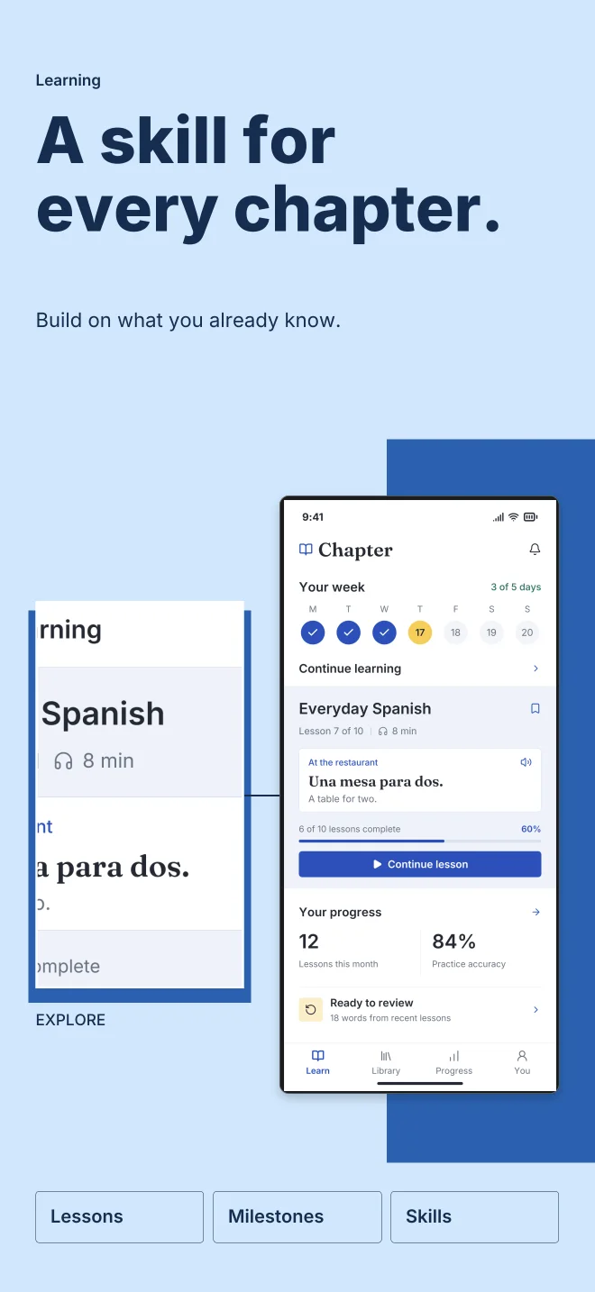 Blueprint palette in Feature Focus, a fictional learning app screenshot example
