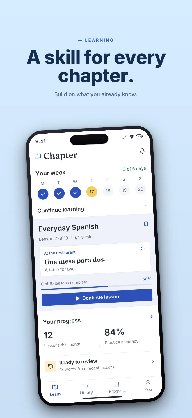 Blueprint palette in Hero Lift, a fictional learning app screenshot example