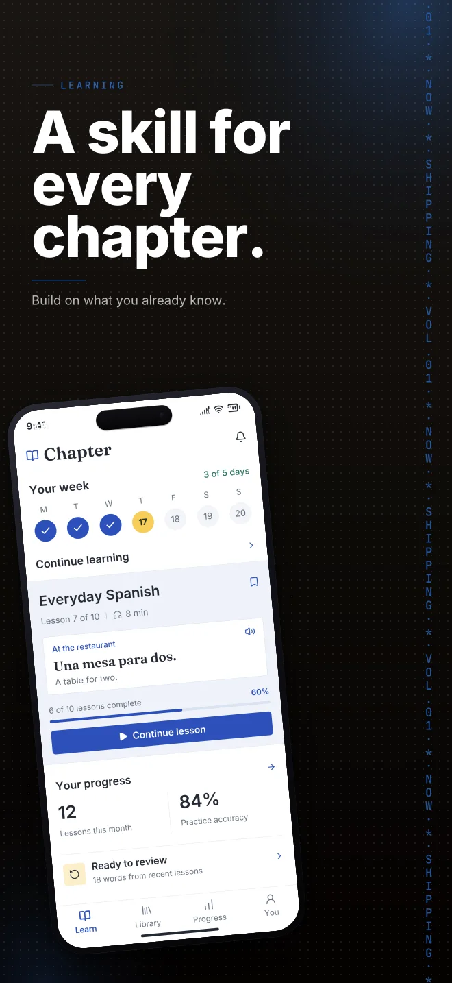 Blueprint palette in Marquee Scroll, a fictional learning app screenshot example