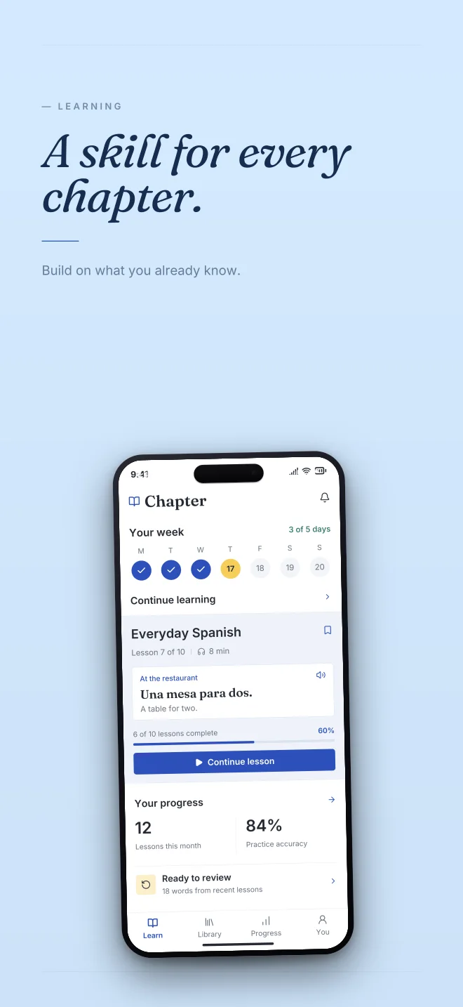 Blueprint palette in Minimal, a fictional learning app screenshot example