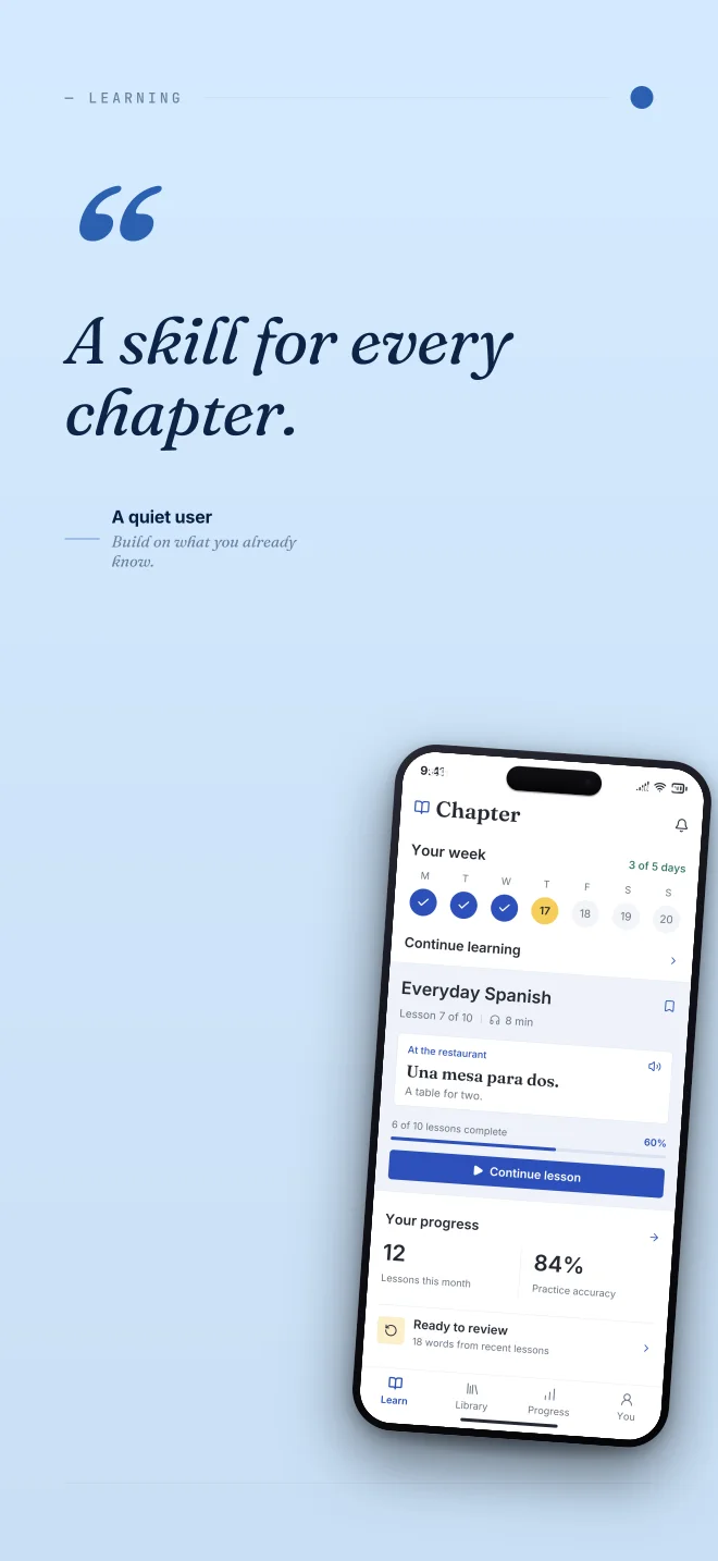 Blueprint palette in Quote Card, a fictional learning app screenshot example