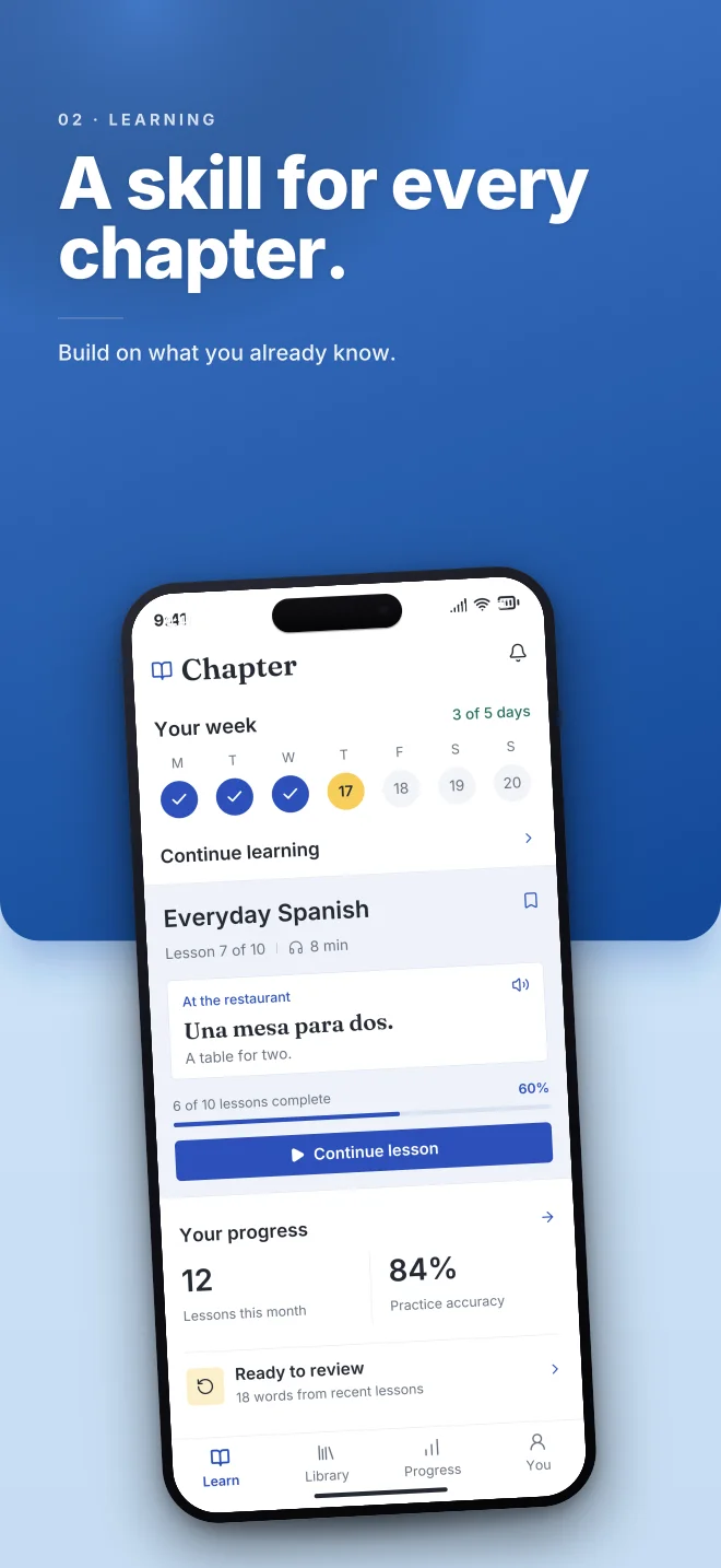 Blueprint palette in Split Bold, a fictional learning app screenshot example