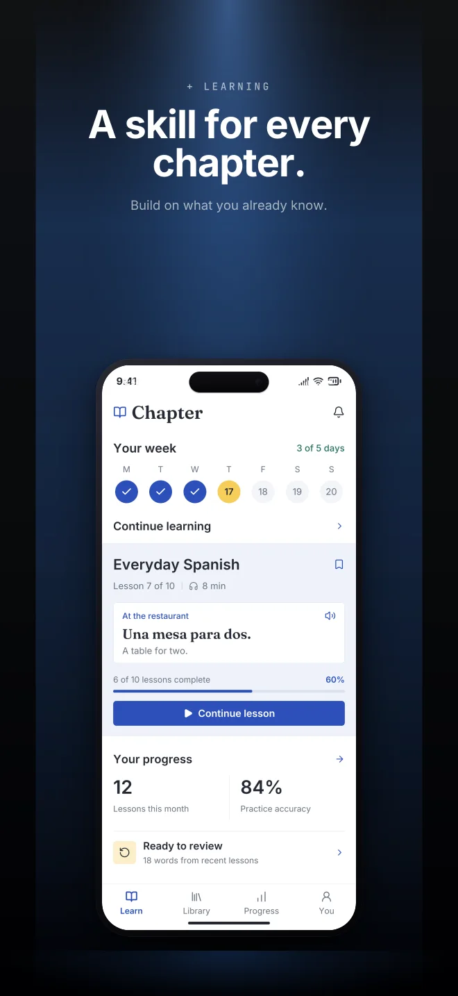 Blueprint palette in Spotlight Vault, a fictional learning app screenshot example