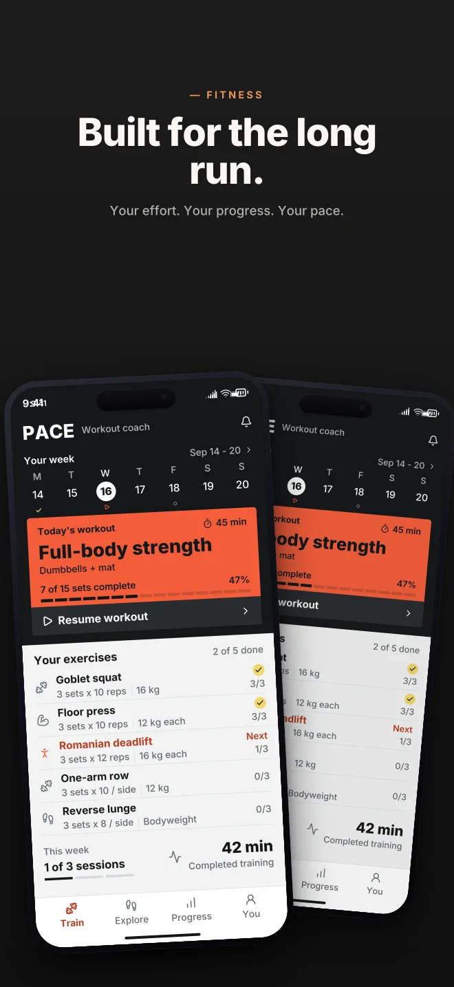 Carbon palette in Angled Pair, a fictional fitness app screenshot example
