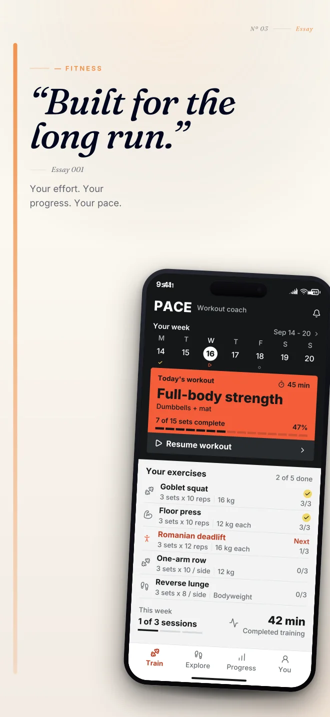 Carbon palette in Editorial, a fictional fitness app screenshot example