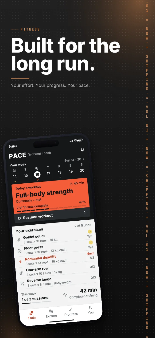 Carbon palette in Marquee Scroll, a fictional fitness app screenshot example