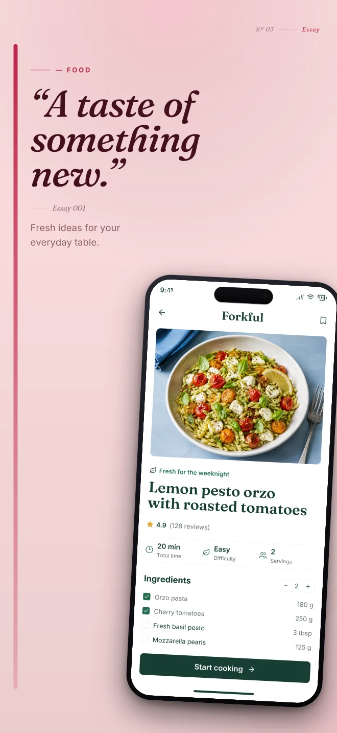 Cherry Pick palette in Editorial, a fictional food app screenshot example