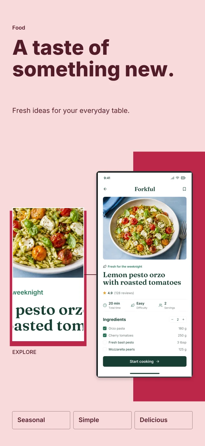 Cherry Pick palette in Feature Focus, a fictional food app screenshot example