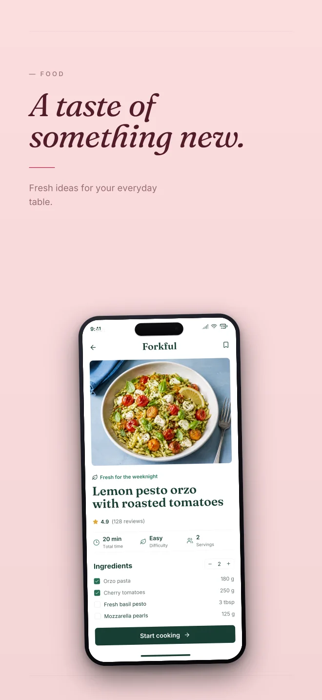 Cherry Pick palette in Minimal, a fictional food app screenshot example