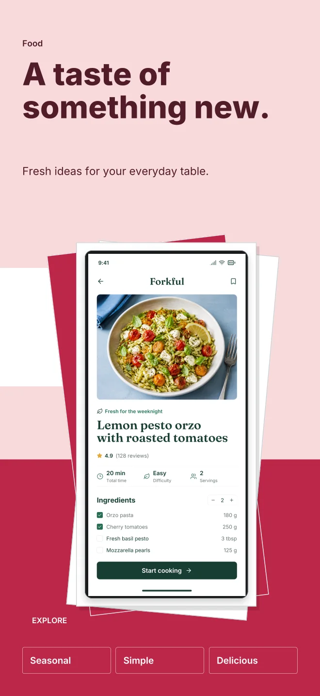 Cherry Pick palette in Playful Stack, a fictional food app screenshot example