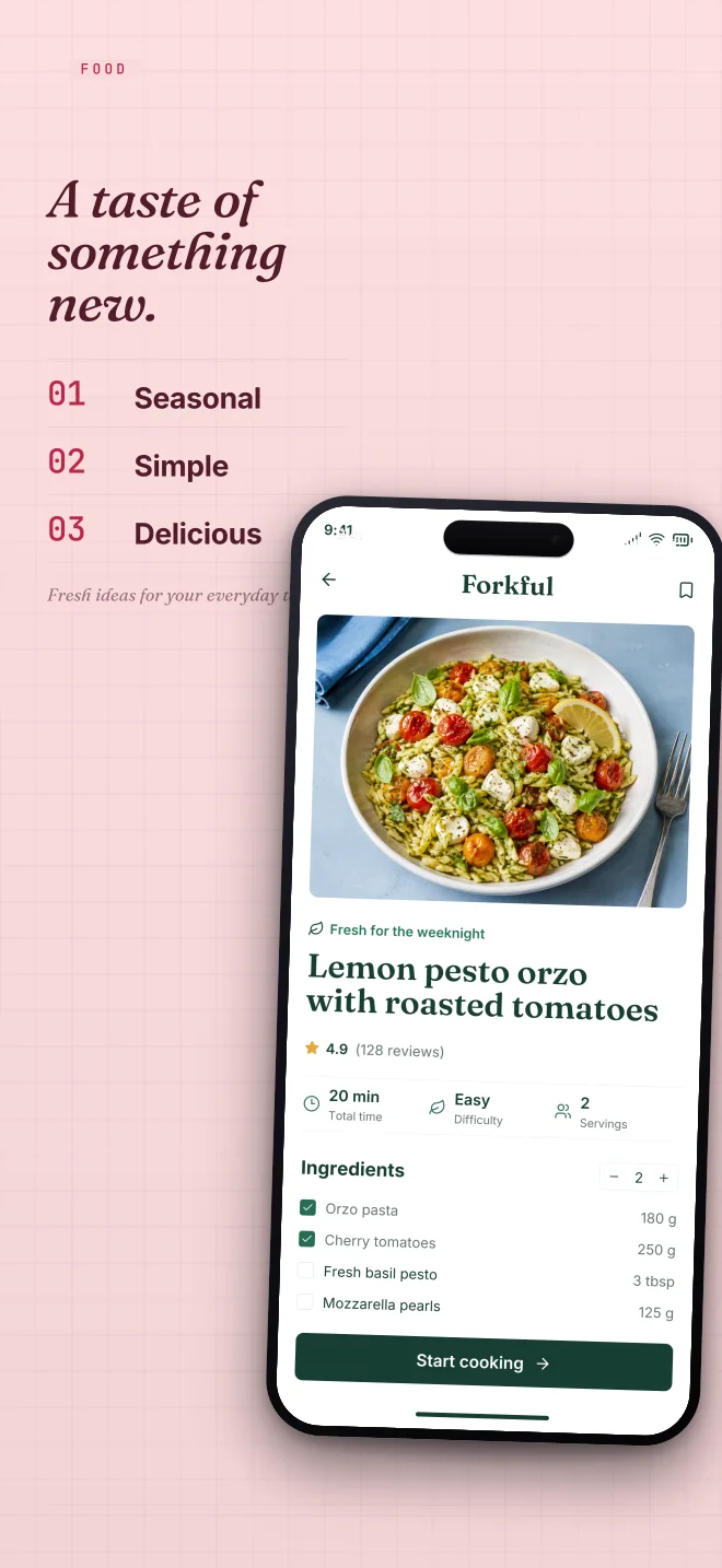 Cherry Pick palette in Specimen Grid, a fictional food app screenshot example