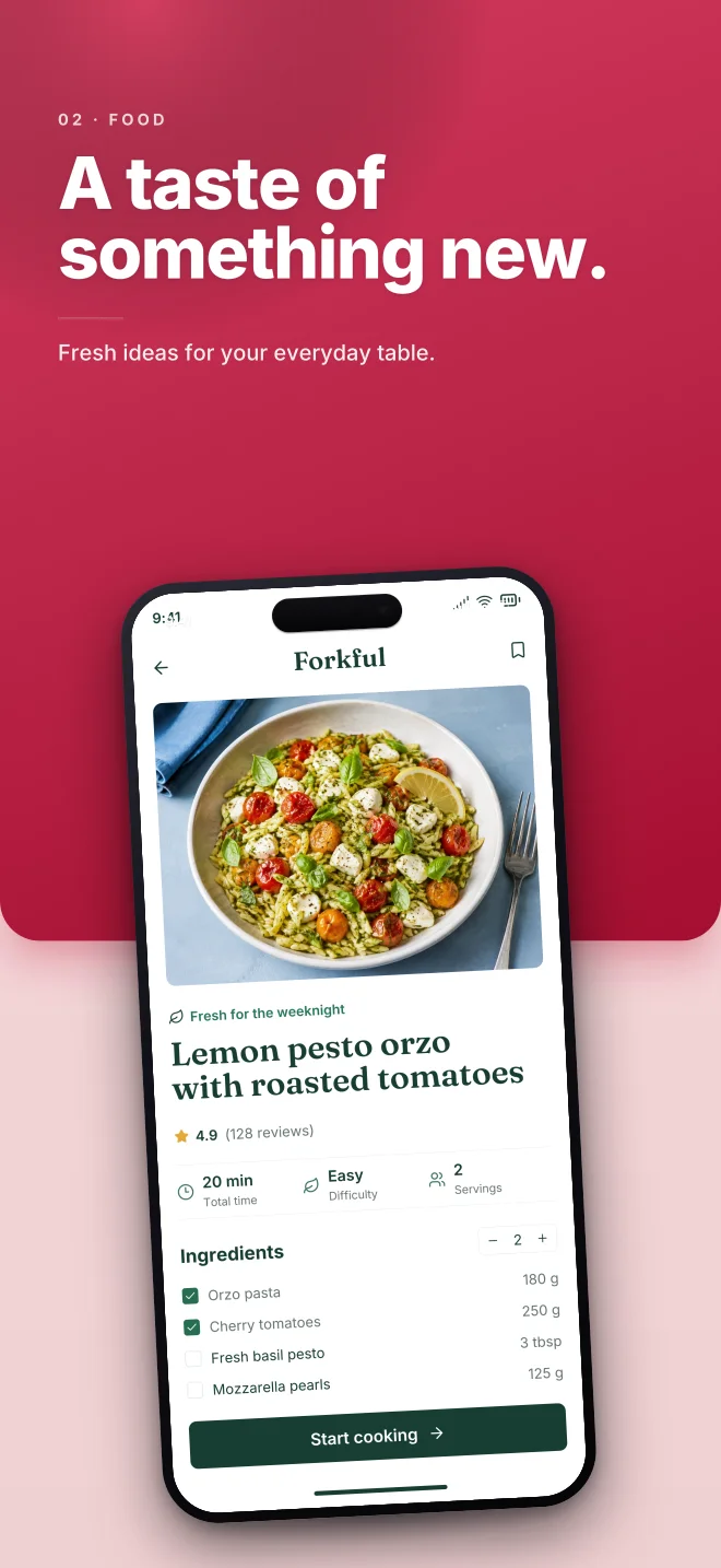 Cherry Pick palette in Split Bold, a fictional food app screenshot example