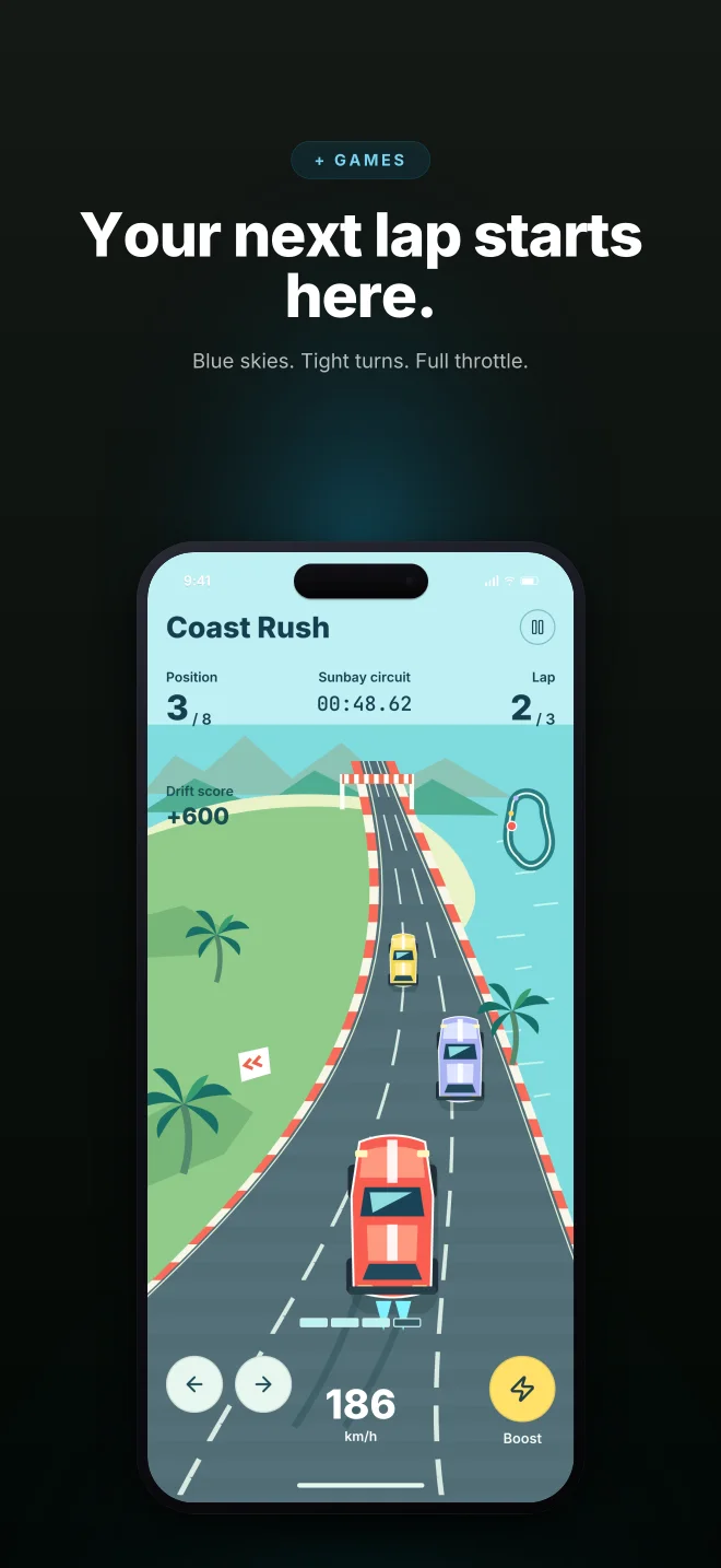 Coast Air palette in Dark Showcase, a fictional games app screenshot example