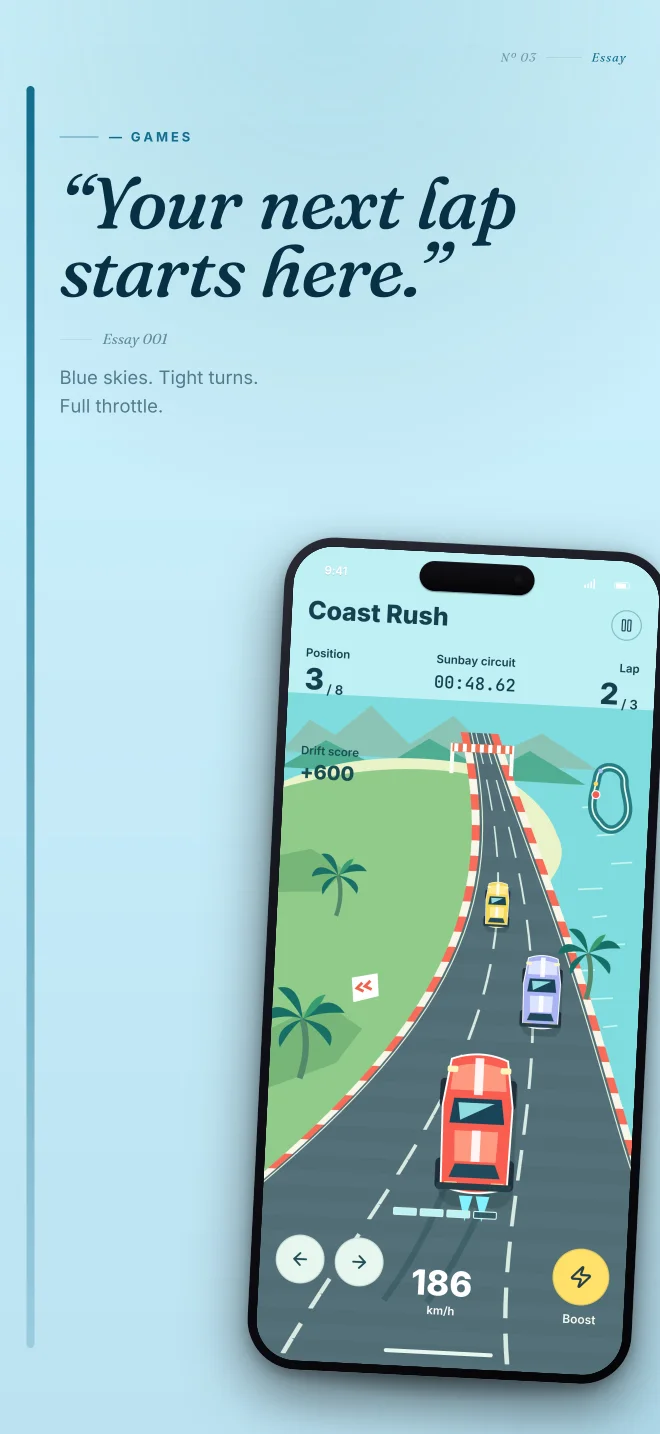 Coast Air palette in Editorial, a fictional games app screenshot example