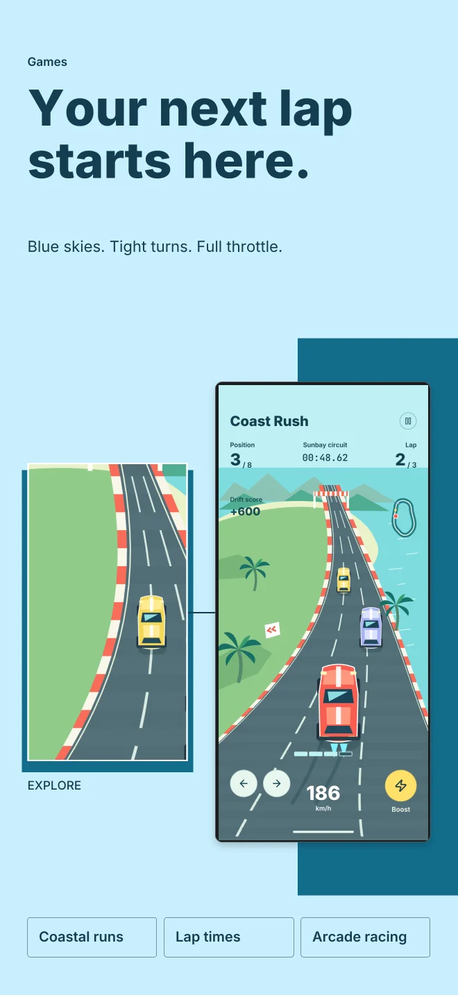 Coast Air palette in Feature Focus, a fictional games app screenshot example