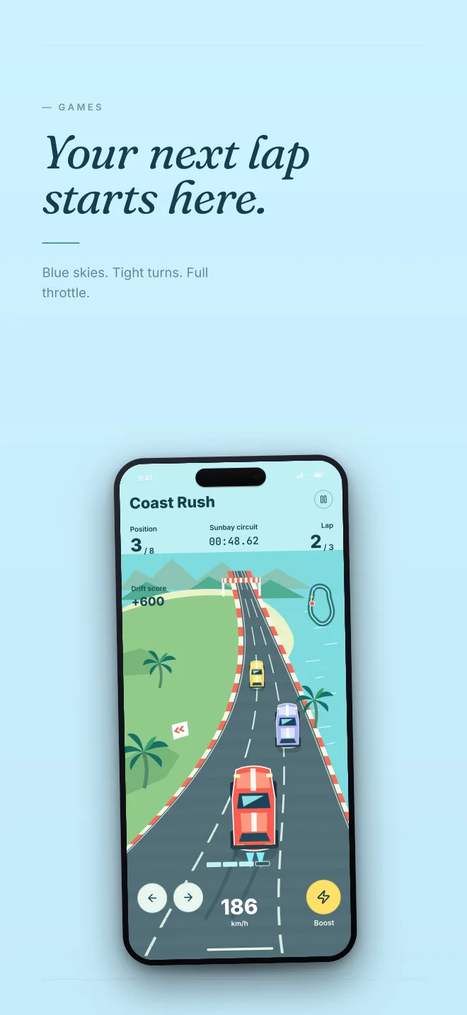 Coast Air palette in Minimal, a fictional games app screenshot example