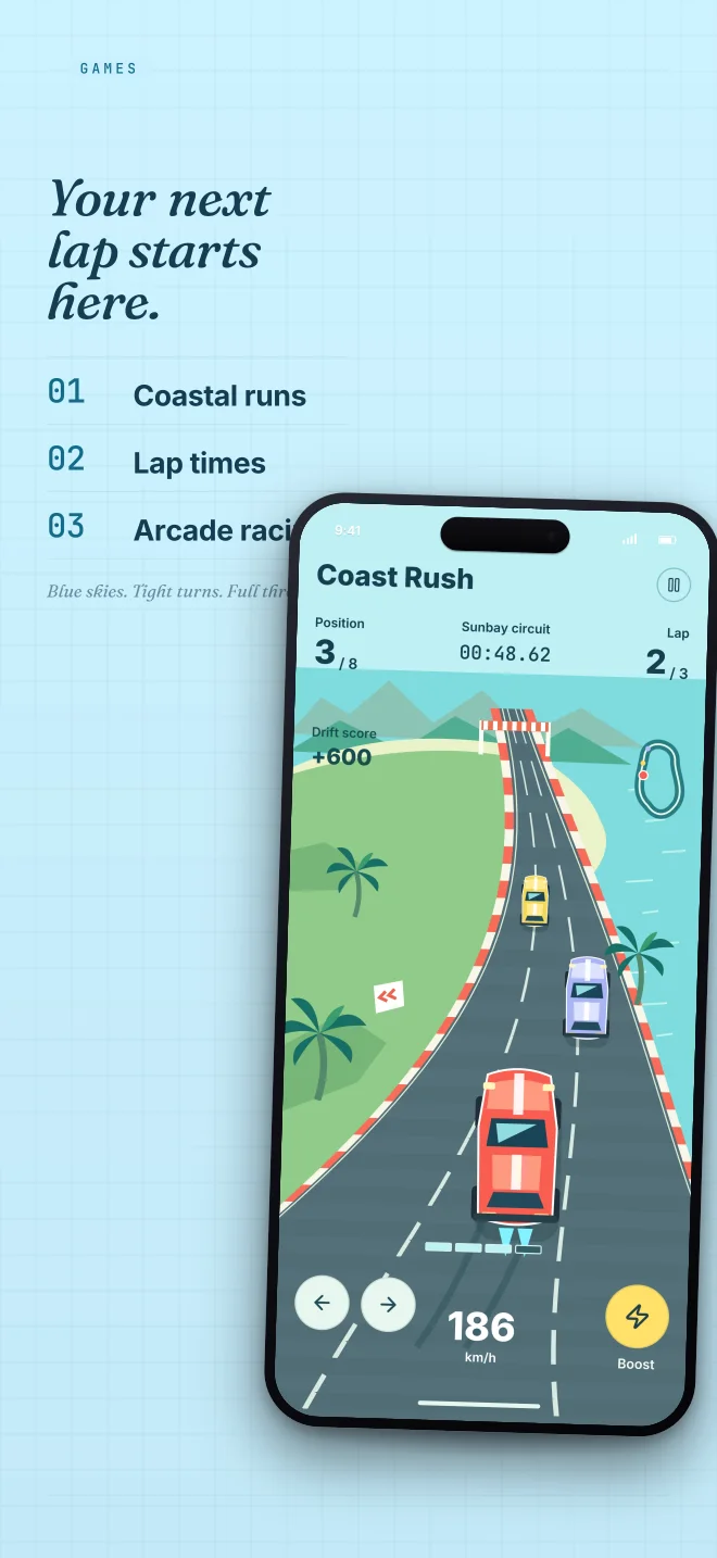 Coast Air palette in Specimen Grid, a fictional games app screenshot example