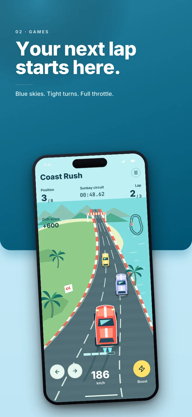 Coast Air palette in Split Bold, a fictional games app screenshot example