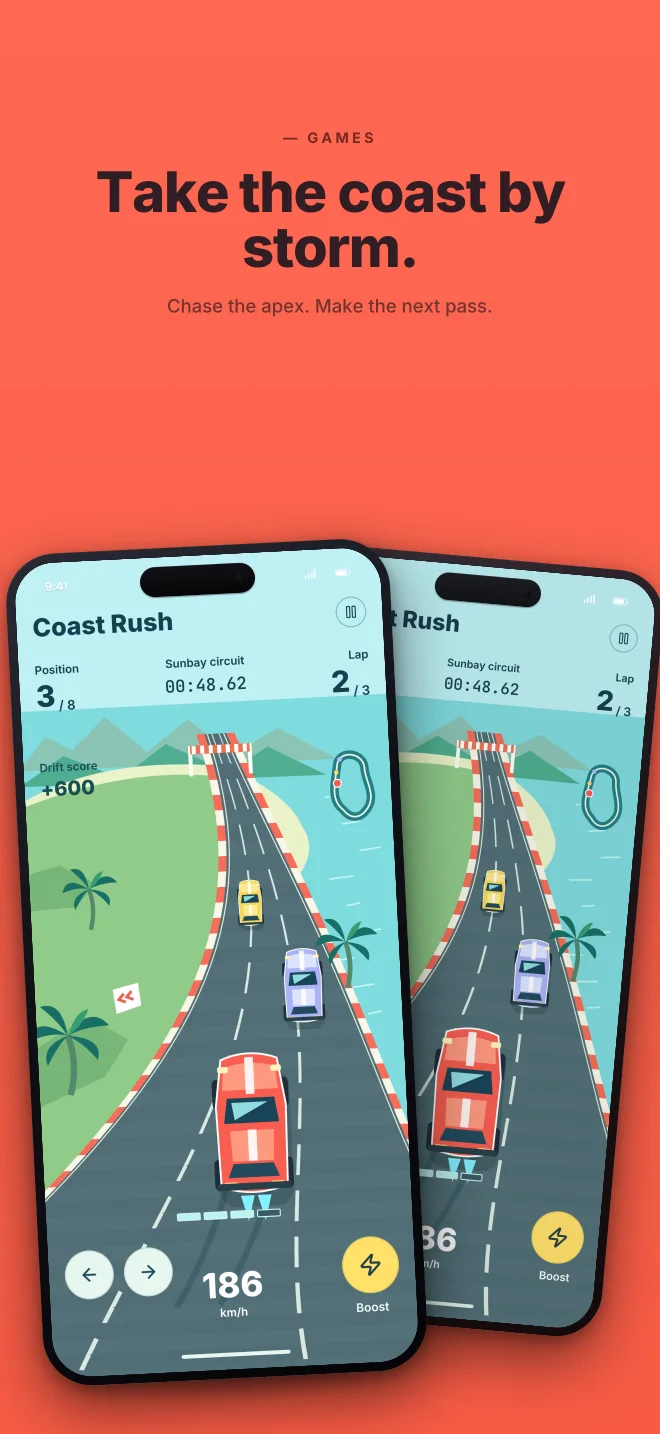 Coast Rush palette in Angled Pair, a fictional games app screenshot example