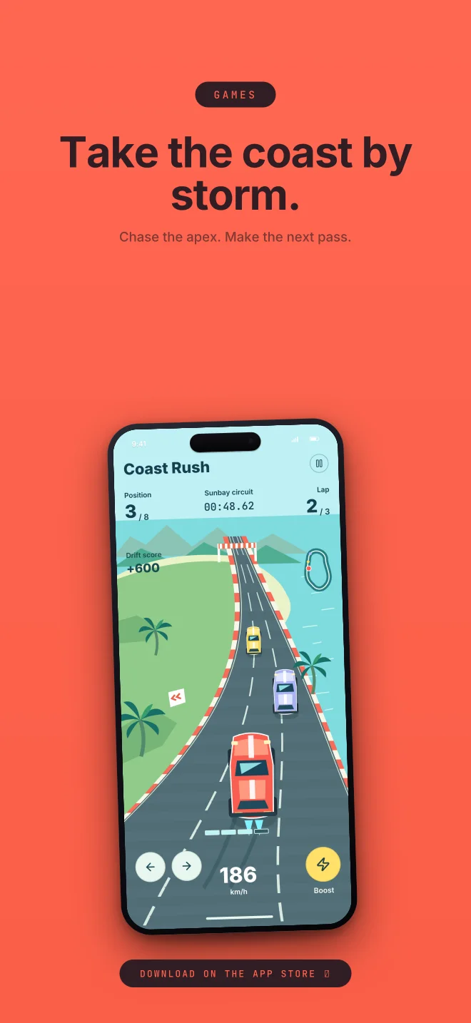 Coast Rush palette in Closer Badge, a fictional games app screenshot example