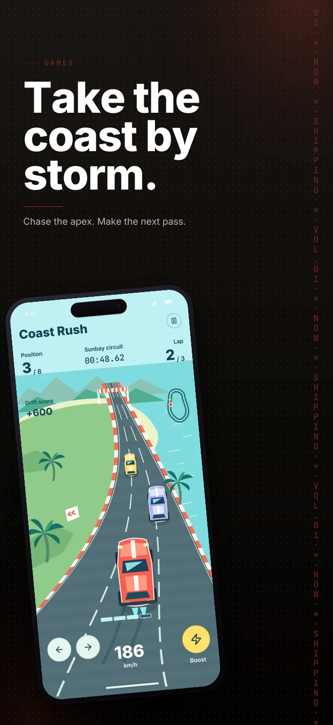 Coast Rush palette in Marquee Scroll, a fictional games app screenshot example
