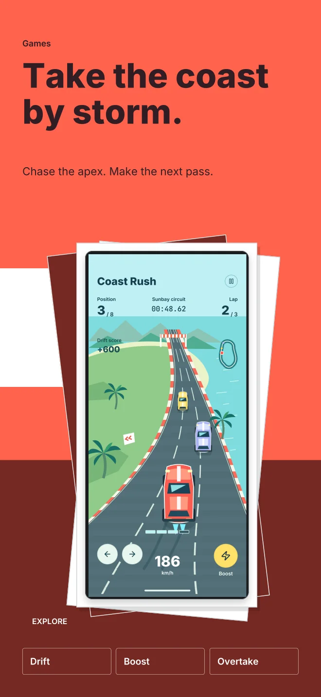 Coast Rush palette in Playful Stack, a fictional games app screenshot example