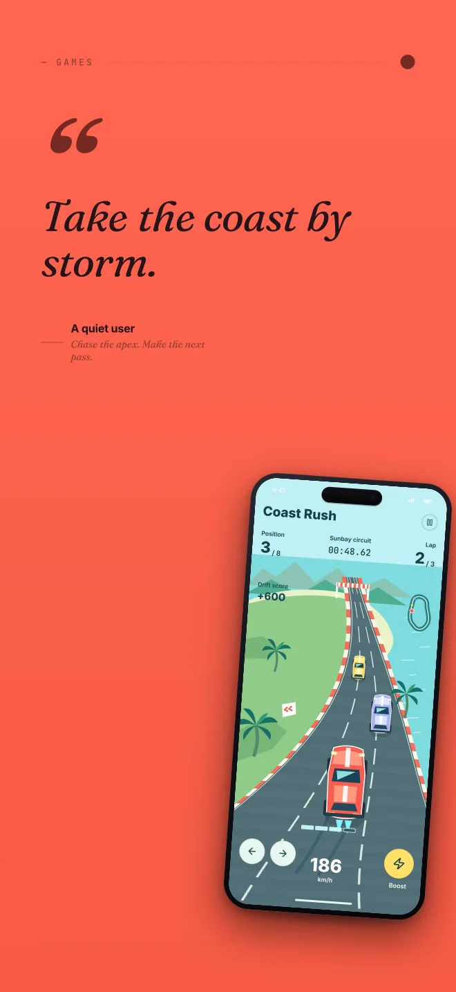Coast Rush palette in Quote Card, a fictional games app screenshot example