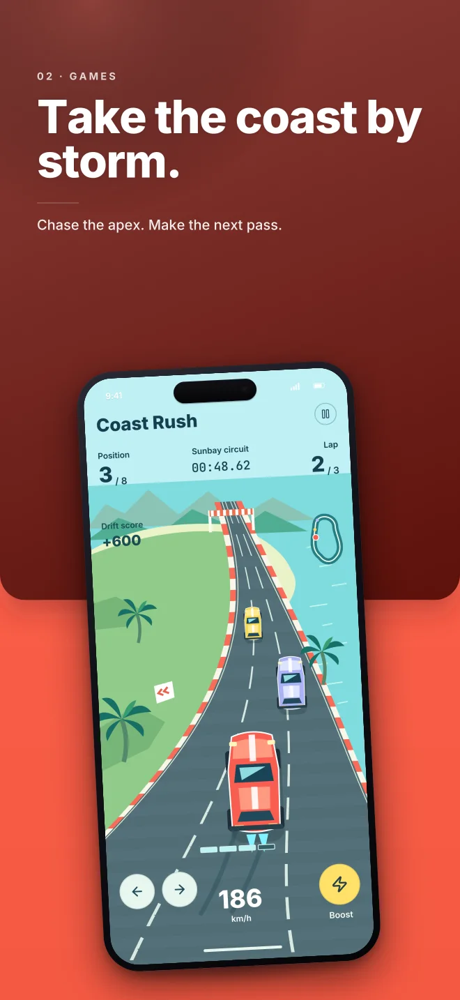 Coast Rush palette in Split Bold, a fictional games app screenshot example