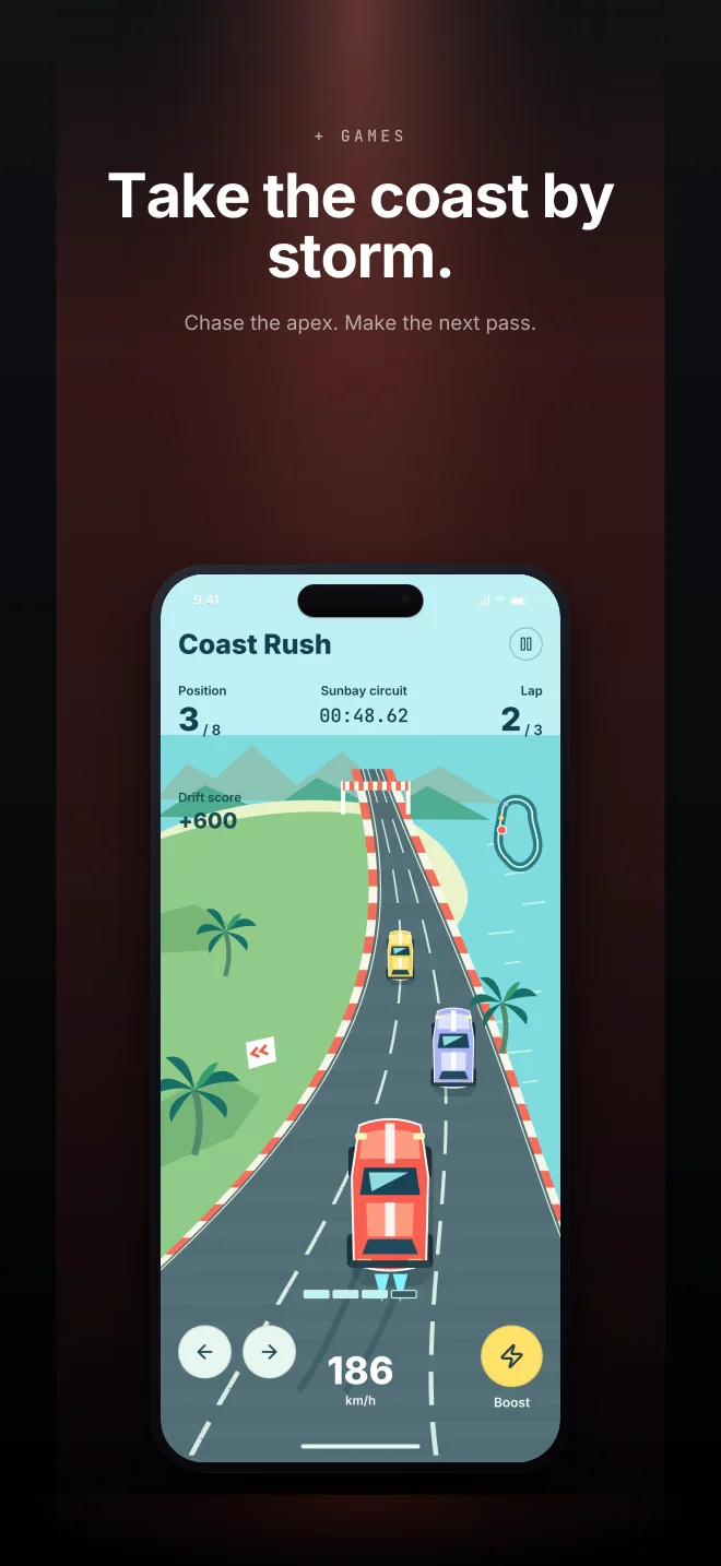 Coast Rush palette in Spotlight Vault, a fictional games app screenshot example
