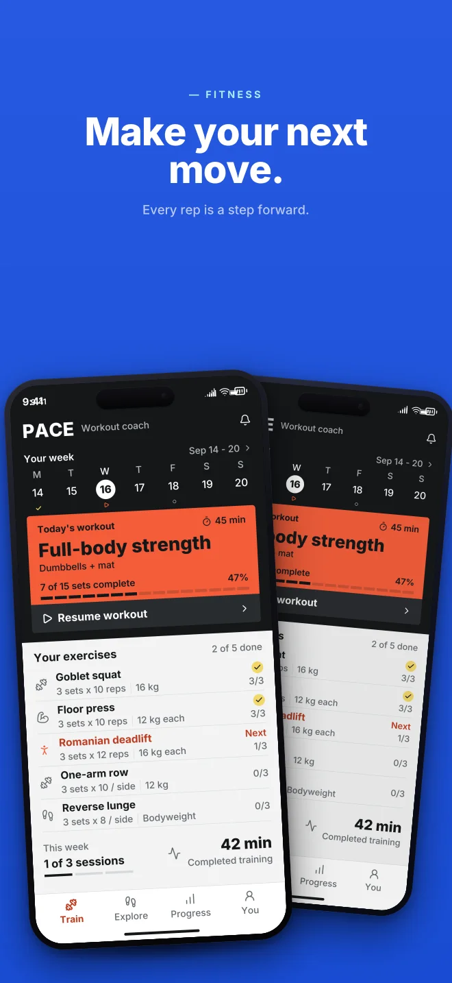 Cobalt palette in Angled Pair, a fictional fitness app screenshot example