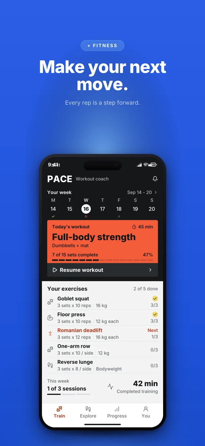 Cobalt palette in Dark Showcase, a fictional fitness app screenshot example