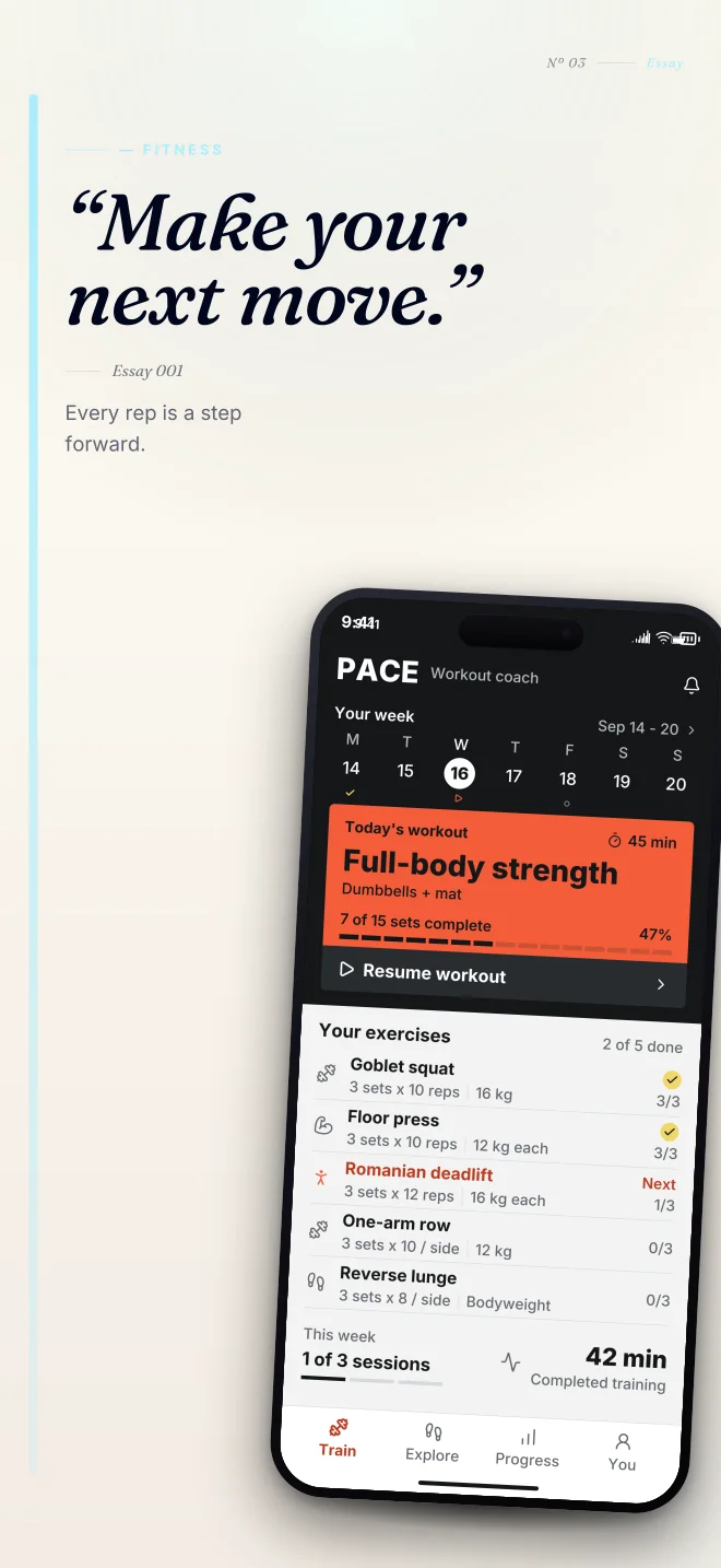 Cobalt palette in Editorial, a fictional fitness app screenshot example