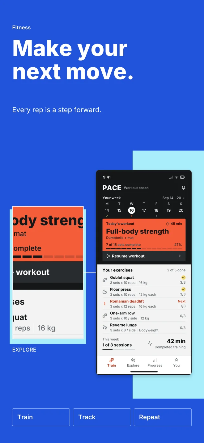 Cobalt palette in Feature Focus, a fictional fitness app screenshot example