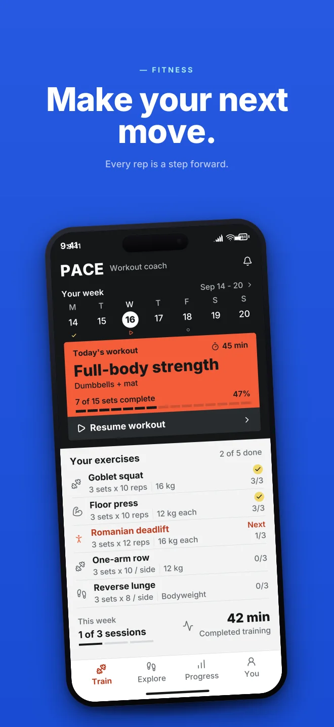 Cobalt palette in Hero Lift, a fictional fitness app screenshot example