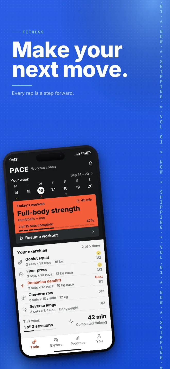 Cobalt palette in Marquee Scroll, a fictional fitness app screenshot example
