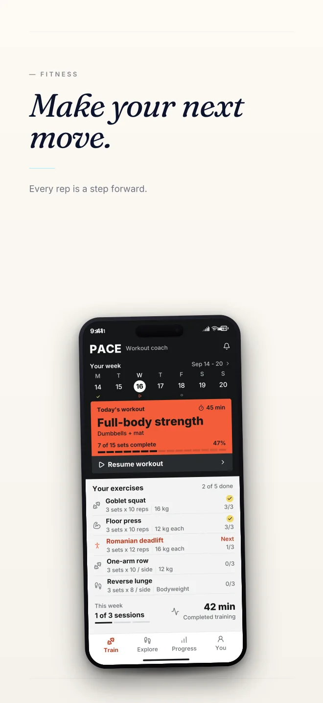 Cobalt palette in Minimal, a fictional fitness app screenshot example