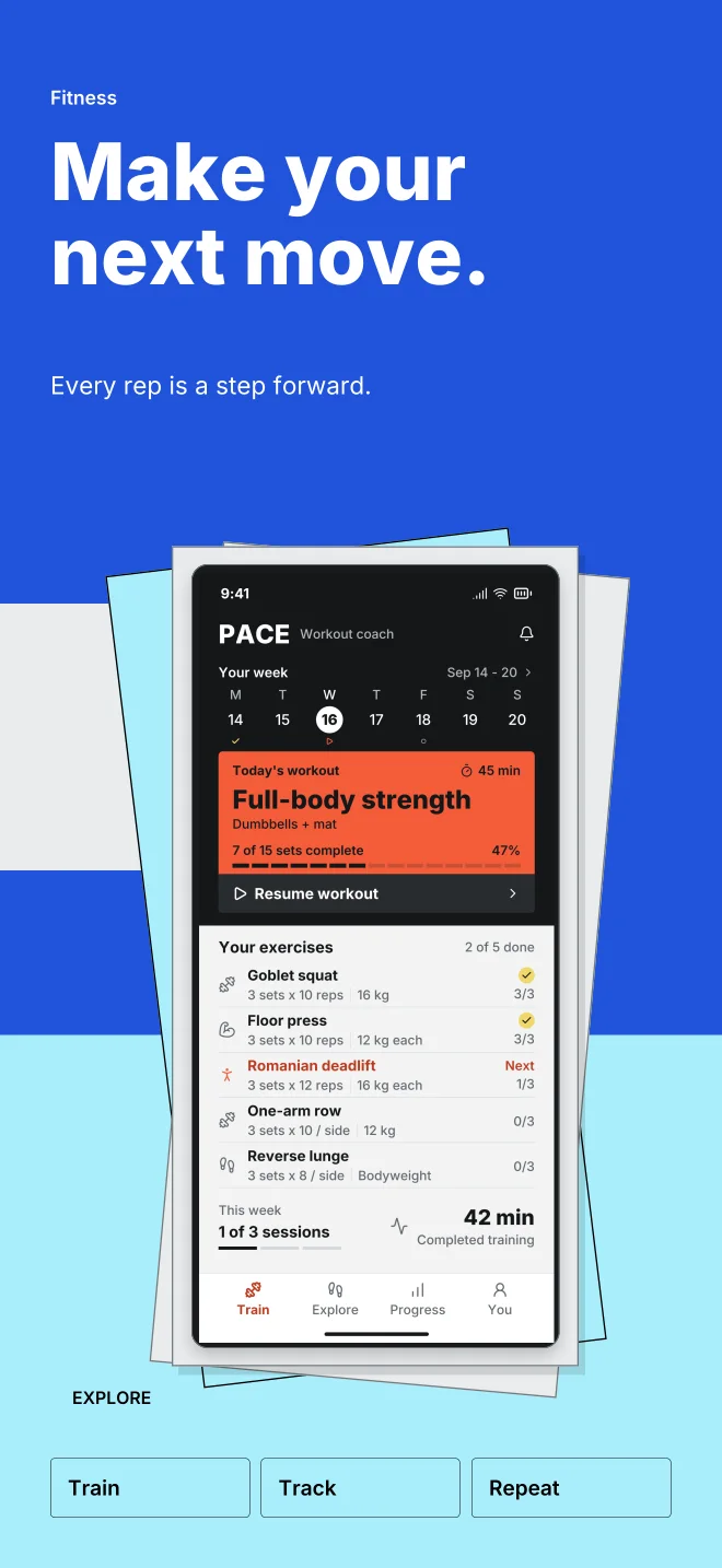Cobalt palette in Playful Stack, a fictional fitness app screenshot example