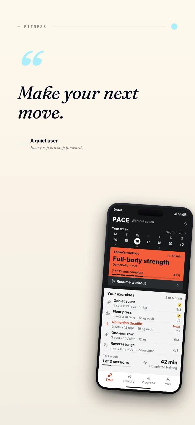 Cobalt palette in Quote Card, a fictional fitness app screenshot example