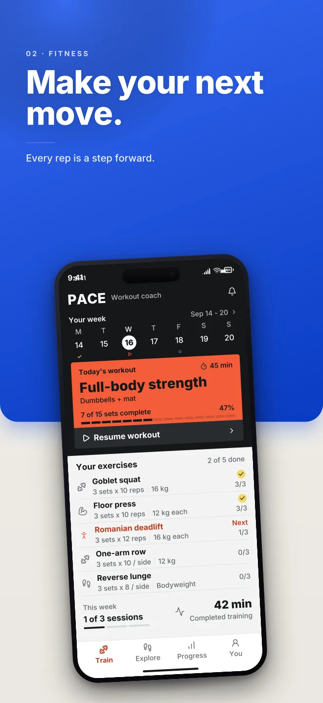 Cobalt palette in Split Bold, a fictional fitness app screenshot example