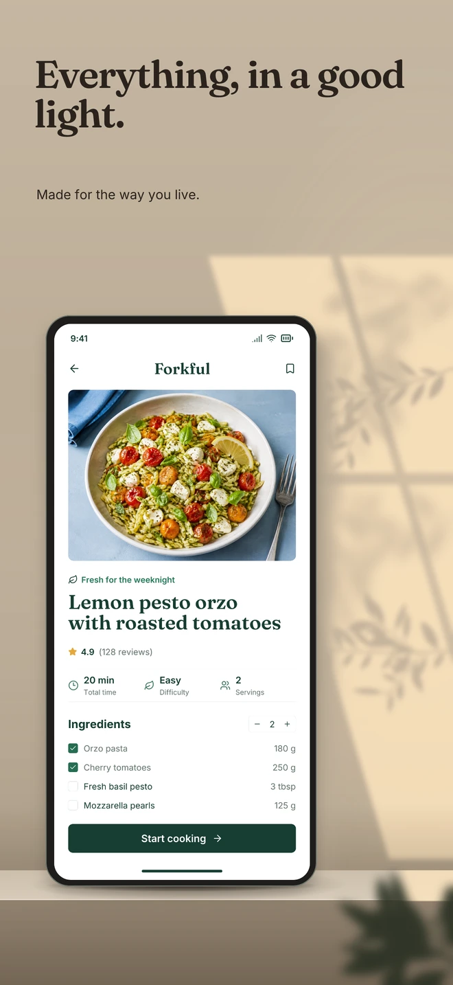 Late sun through a tall window, leaf shade on warm plaster and your app on the sill. Its first screenshot also comes as an optional 8-second promo video. Everything, in a good light. Made for the way you live.