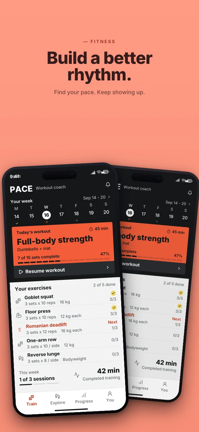 Coral Club palette in Angled Pair, a fictional fitness app screenshot example