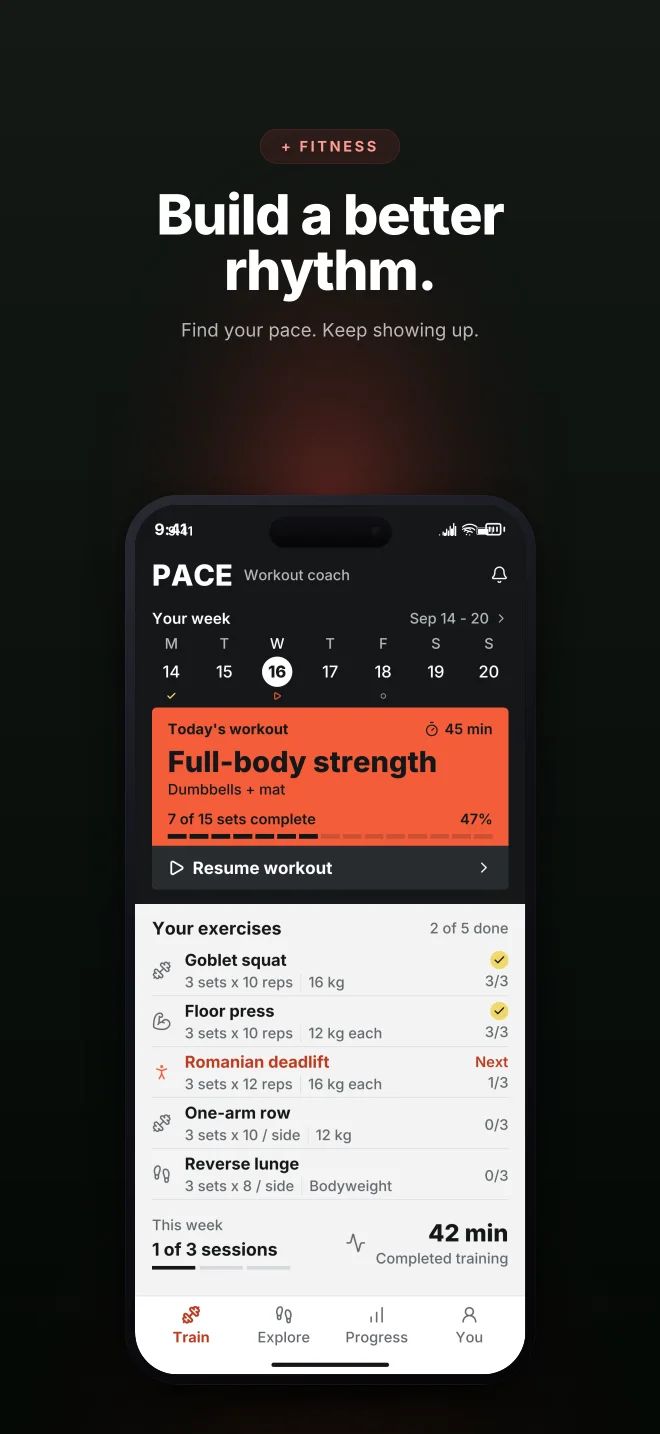 Coral Club palette in Dark Showcase, a fictional fitness app screenshot example