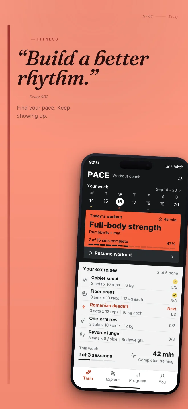 Coral Club palette in Editorial, a fictional fitness app screenshot example